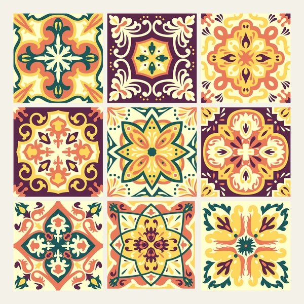 Set Con Hermoso Fondo Baldosas Ornamentales Sin Costura Ilustración Vectorial — Vector de stock