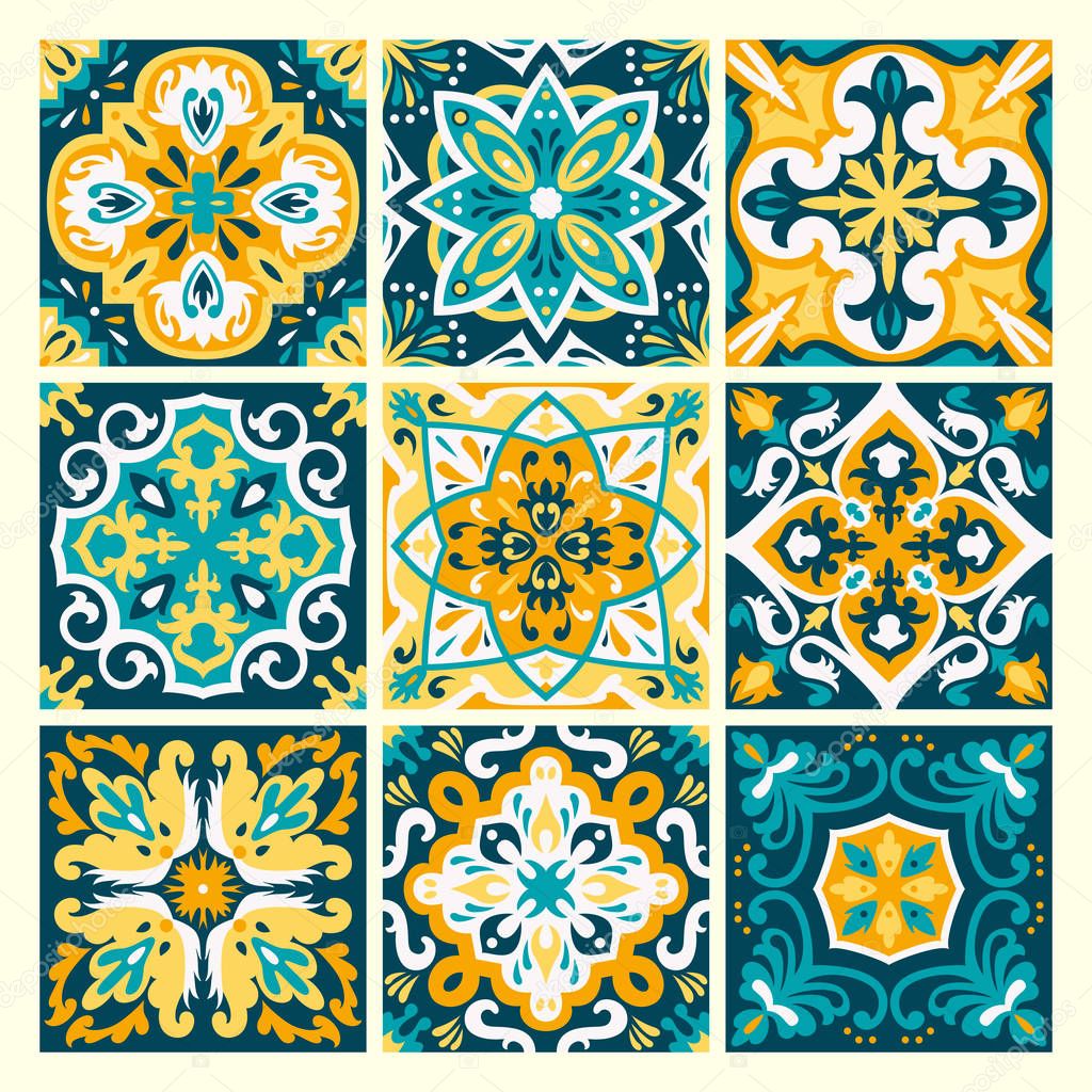 Set with Beautiful seamless ornamental tile background. Vector illustration can be used for desktop wallpaper or frame for a wall hanging or poster,for pattern fills, surface textures, textile.