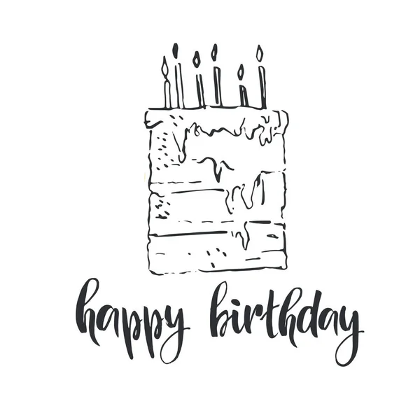 Buon Compleanno Biglietto Auguri Disegnato Mano Con Scritte Calligrafia Pennello — Vettoriale Stock