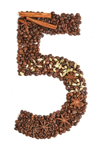 Nummer Van Koffiebonen Soorten Geïsoleerd Witte Achtergrond — Stockfoto