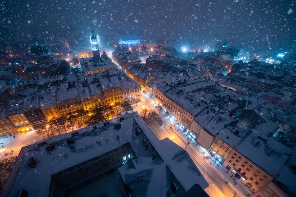 Lviv City Nacht Winter Panorama — Stockfoto