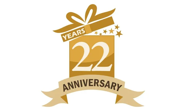 22 Years Gift Box Ribbon Anniversary — Stock Vector