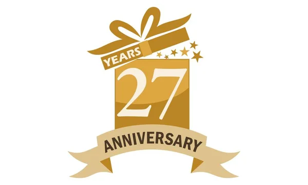 27 Years Gift Box Ribbon Anniversary — Stock Vector