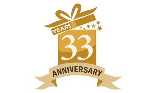 33 lata Gift Box wstążki rocznica — Wektor stockowy