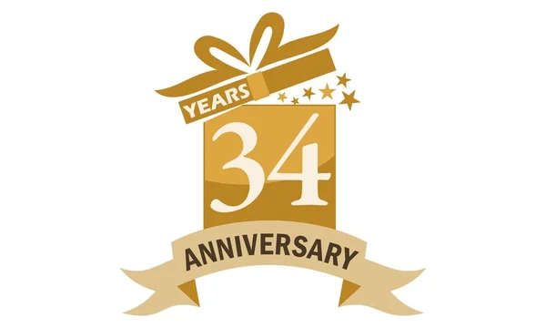 34 lata Gift Box wstążki rocznica — Wektor stockowy