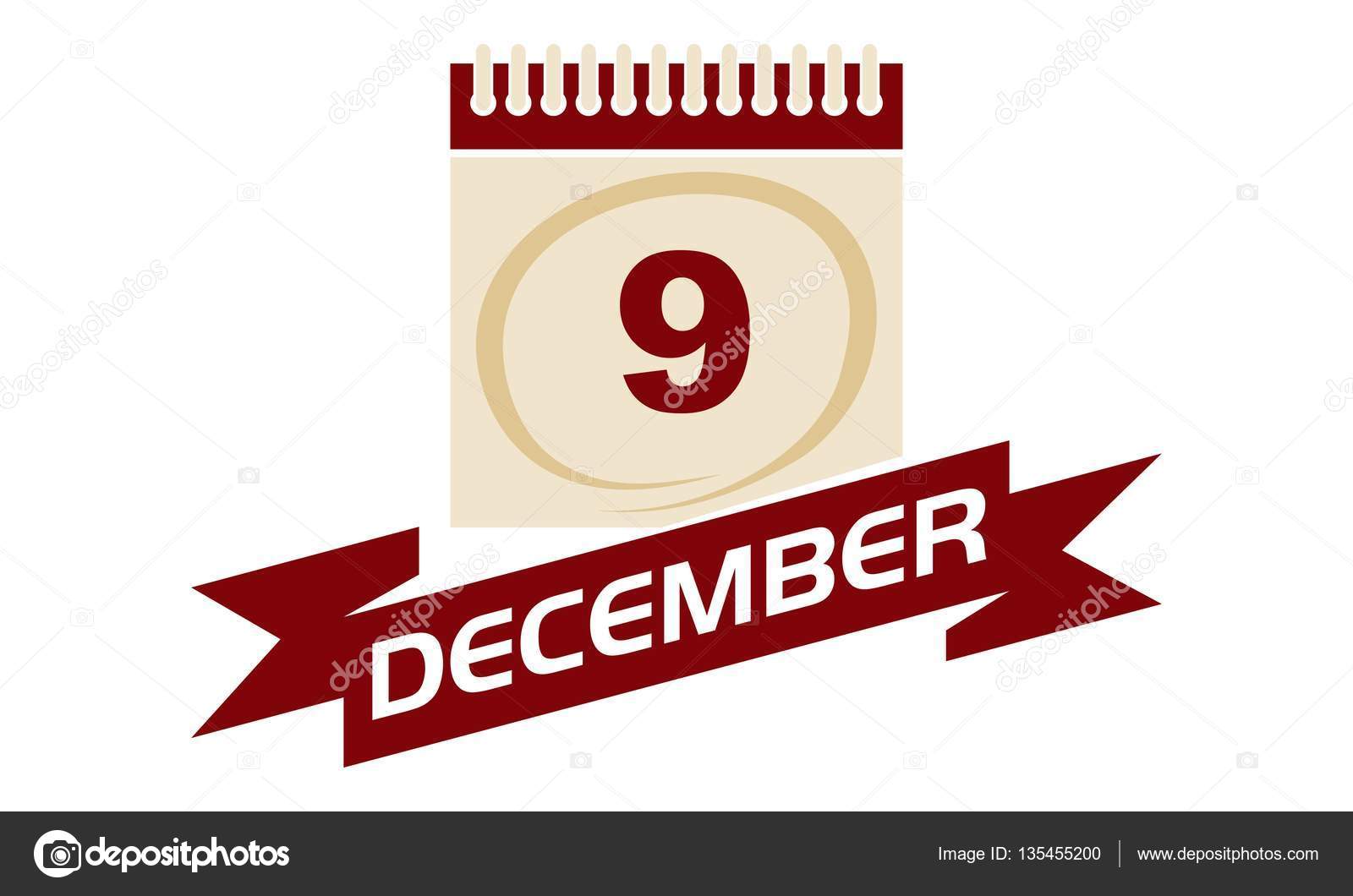 9. Dezember Kalender mit Schleife — Stockvektor © 135455200