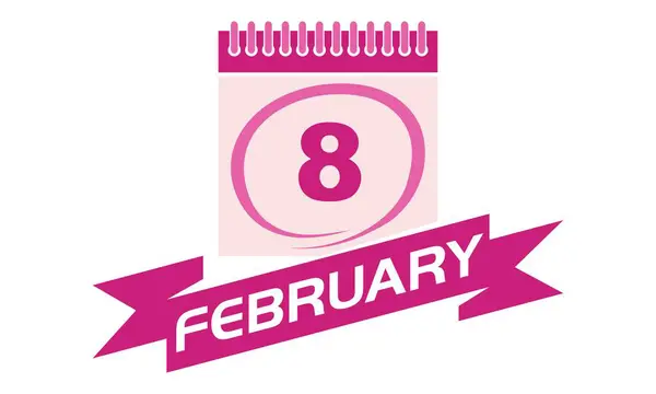 8 Febrero Calendario con Cinta — Vector de stock