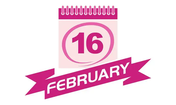 16 Febrero Calendario con Cinta — Vector de stock