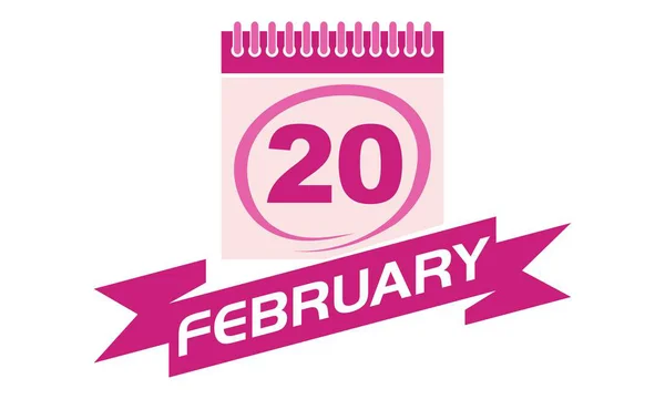 20 Febrero Calendario con Cinta — Vector de stock