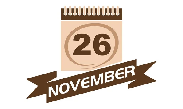 26. November Kalender mit Schleife — Stockvektor