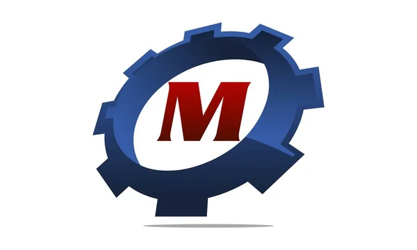 Logotipo de la solución de engranajes Letra M — Vector de stock