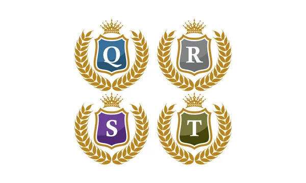 Escudo deja corona inicial Q R S T —  Fotos de Stock