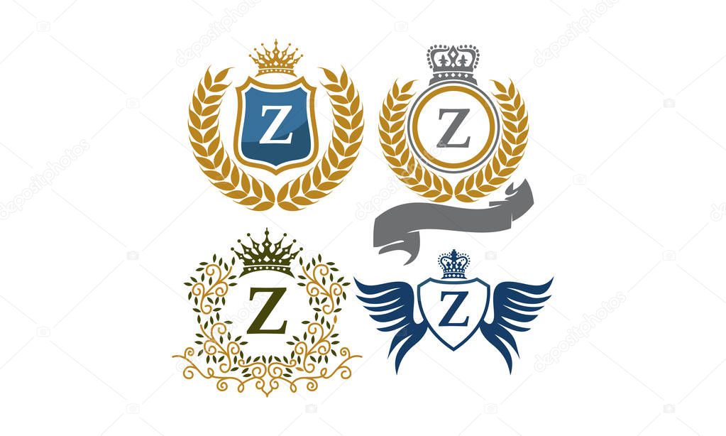 Crown Shield Leaves Ribbon Wings Letter Z