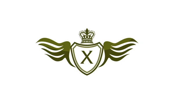 Escudo de ala corona inicial X — Vector de stock