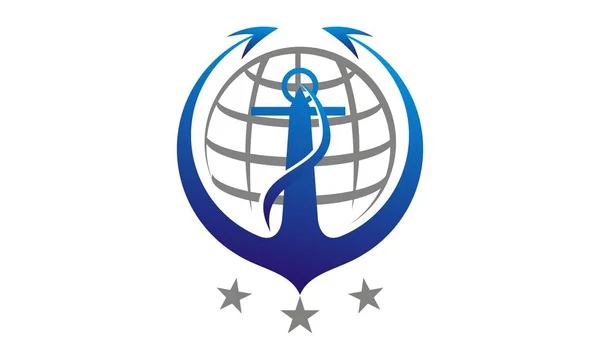 Anchor Globe Logo Design Template Vector — Stock Vector