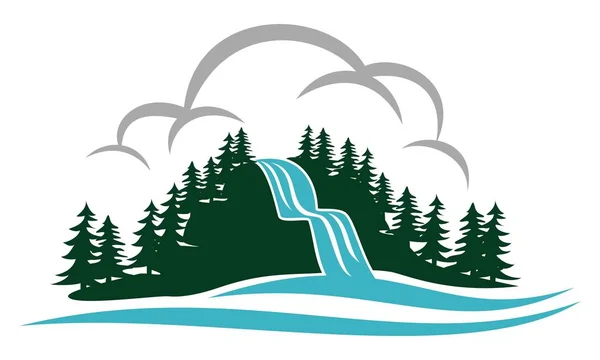 Montanha Cachoeira logotipo Design modelo Vector —  Vetores de Stock