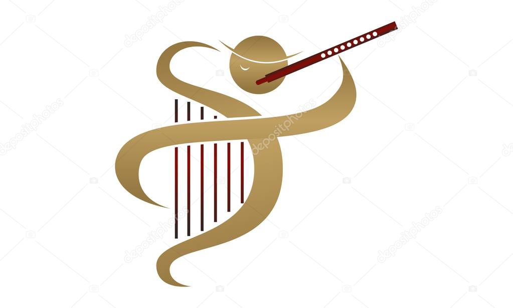 Flute and Harp Logo Design Template Vector