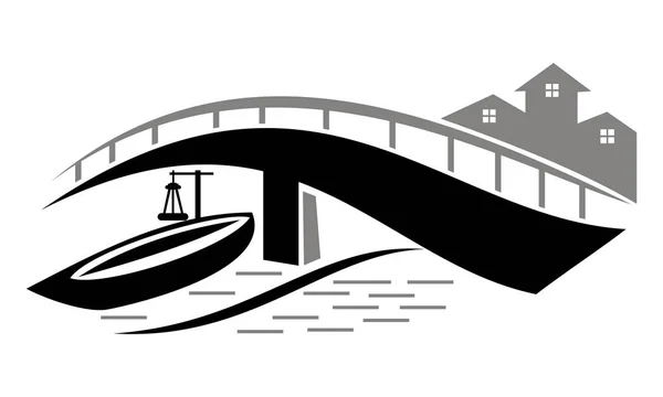 Ponte navio Logo Design Template Vector — Vetor de Stock