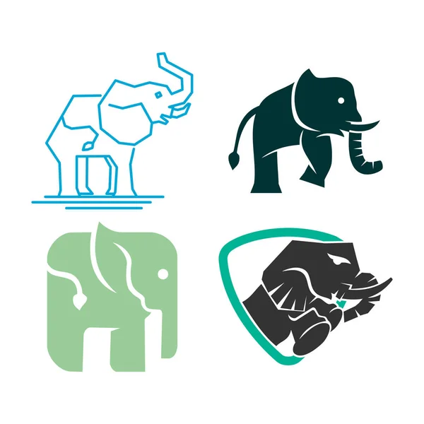 Ensemble de modèle d'illustration de conception de logo de ligne de bouclier d'éléphant — Image vectorielle