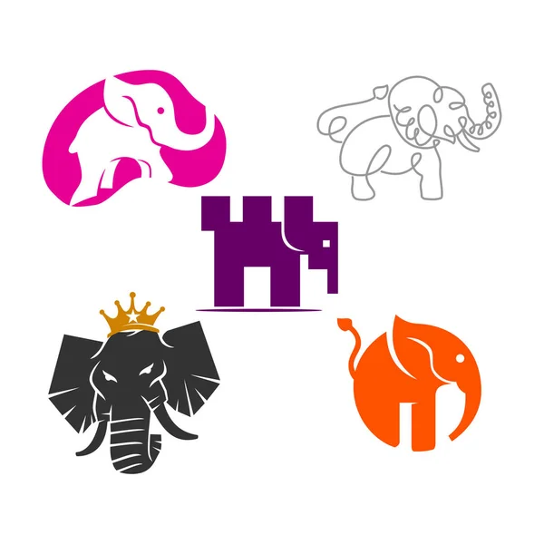 Ensemble de modèle de conception de logo de ligne de château de couronne d'éléphant — Image vectorielle