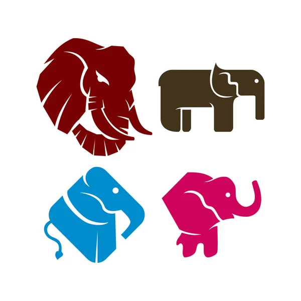 Ensemble de modèle d'illustration de conception de logo simple de tête d'éléphant — Image vectorielle