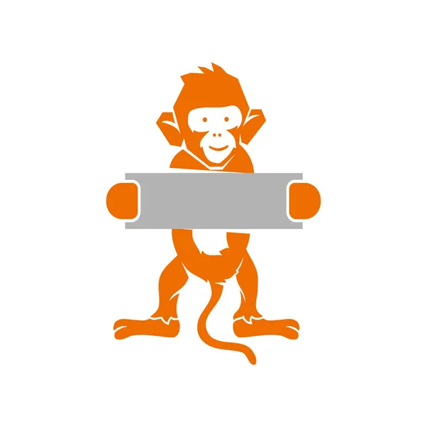 Monkey Hold Banner Ilustración de diseño de logotipo en blanco aislado — Vector de stock