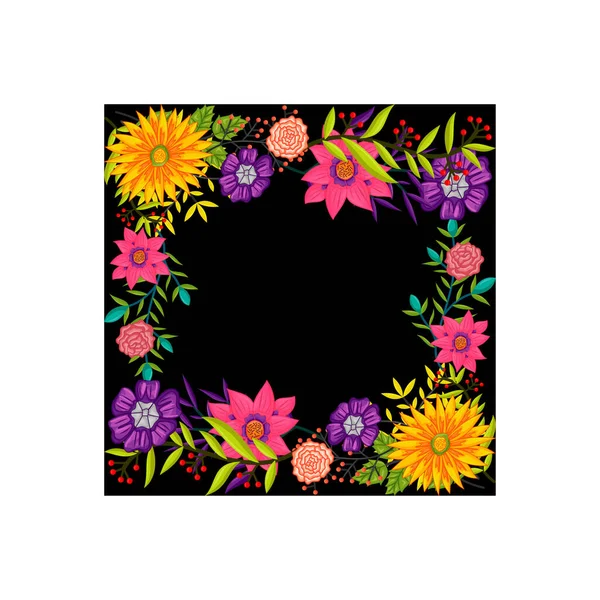 Vektorrahmen Blumen Farben Leere Vorlage Isoliert — Stockvektor