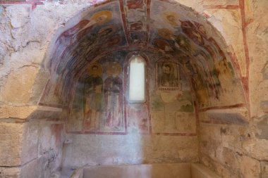 Aziz Niklas Kilisesi 'nde renkli freskler. Antalya ilinin Demre ilçesine bağlı antik Bizans Yunan Aziz Niklas Kilisesi