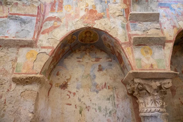 Kolorowe Freski Kościele Mikołaja Cudotwórcy Starożytny Bizantyjski Kościół Grecki Mikołaja Obrazy Stockowe bez tantiem
