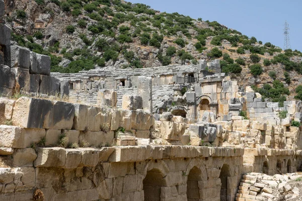 Ruins of the Greek-Roman amphitheatre of the ancient city of Myra in Demre, Antalya Province, Turkey. Tourist attractions in Turkey