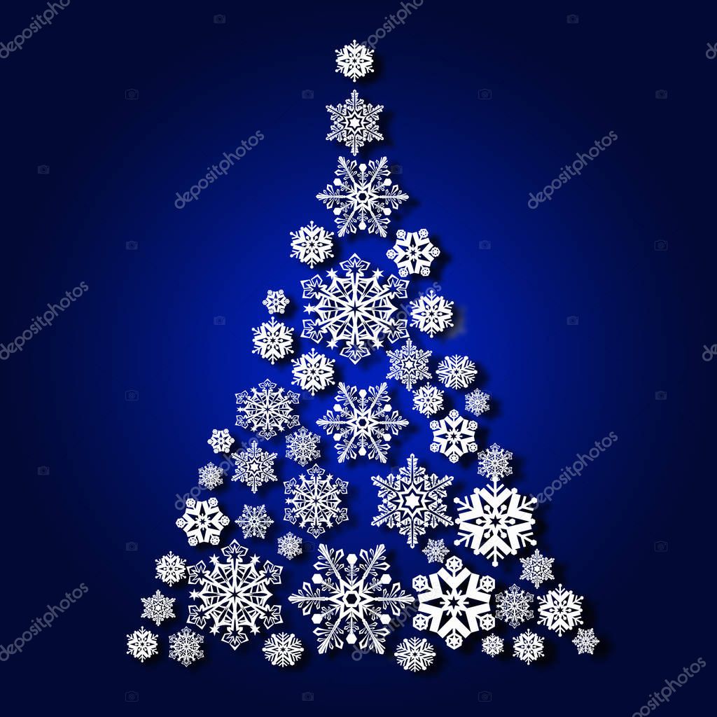 Sapin De Noël De Flocons De Neige Jette Une Ombre Sur Bleu