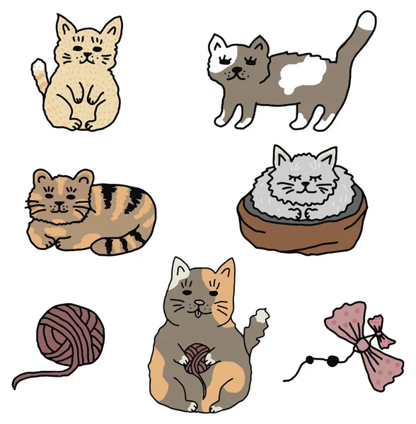 Lindos Gatos Dibujados Mano Dibujo Infantil Dibujos Para Diseño — Vector de stock