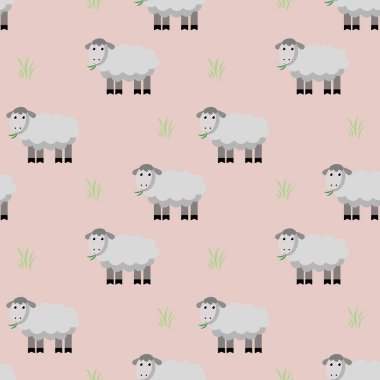 Çayır koyunları. Kusursuz desen, çocuk çizimi. Komik illüstrasyon. 