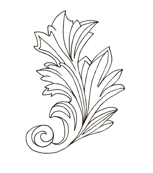 Openwork leaf on a white background. Graphics. Element for the design. 