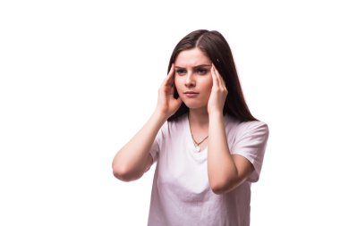 ağrı ve rahatsızlık kafasına tutan kadın