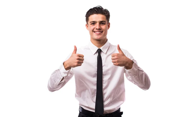 Handsome businessman with ok gesture at camera — Stock Photo, Image