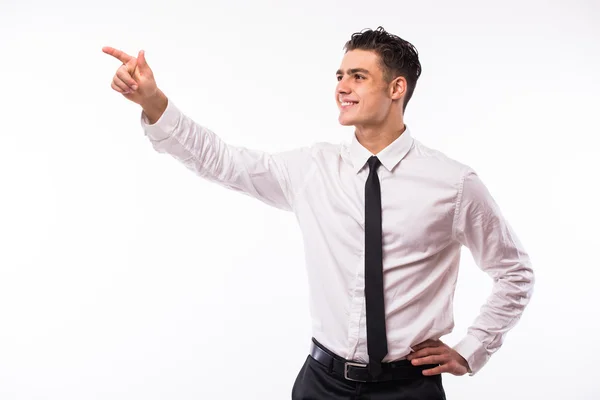 Businessman with pointed copy space gesture — Stock Photo, Image