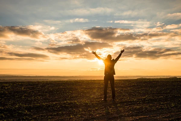 Businessman Raising Arms for Success at the Field — Stock fotografie