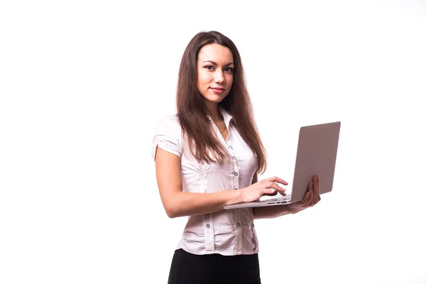 Successful business woman holding a laptop — Stock Photo, Image