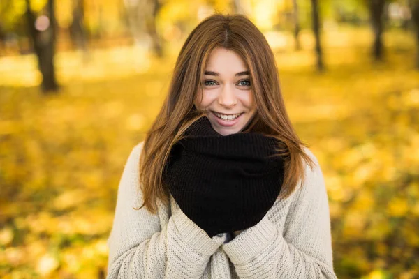 Porträt eines jungen Mädchens im sonnigen Herbstpark — Stockfoto