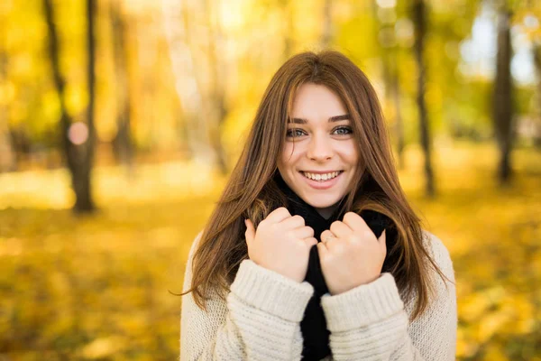 Porträt eines jungen Mädchens im sonnigen Herbstpark — Stockfoto