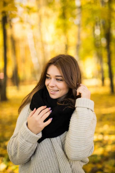 Porträt eines jungen Mädchens im sonnigen Herbstpark — Stockfoto