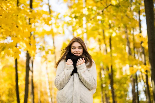 Jeune fille dans la forêt d'automne — Photo