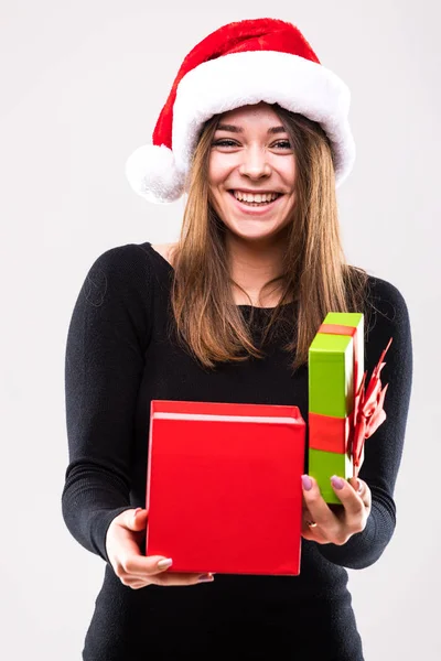 Noel hediye kutusu kadınla — Stok fotoğraf