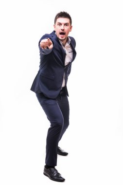 Seni parmağında ile mutlu yakışıklı genç işadamı işaret