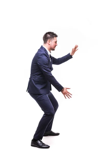 Dancing funny man in suit — Stock Photo, Image