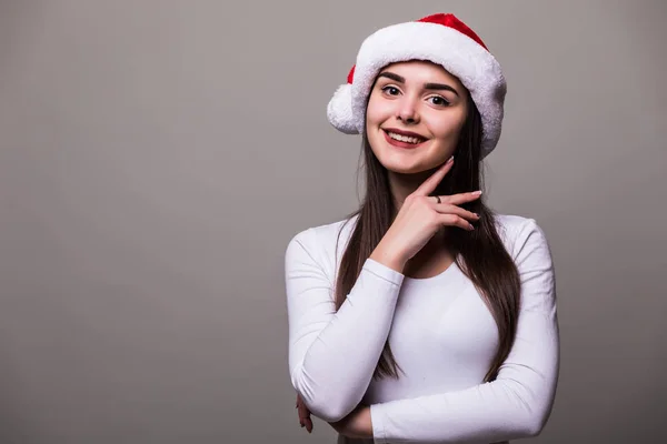 Kvinnlig tjej modell bära santa hatt — Stockfoto