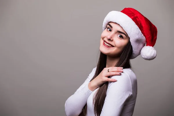 Žena girl model nosit klobouk santa — Stock fotografie