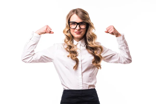 Üzleti lány szemüveg power megjelenítése fehér háttérben — Stock Fotó