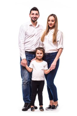 Beyaz arka planda mutlu bir aile